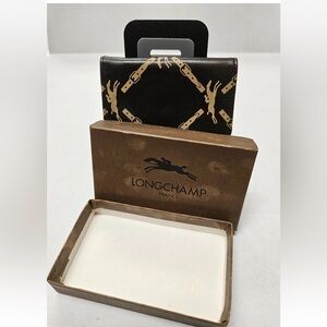 Longchamp Black Card Holder with Gold Chain Design Unisex Key cles